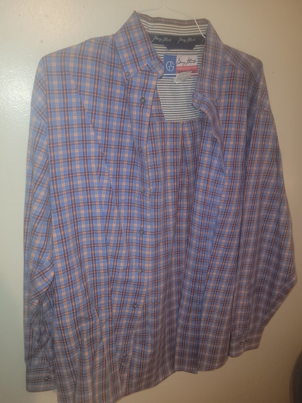 George Strait Collection Lightweight Blue & Orange Plaid Button-Down Shirt